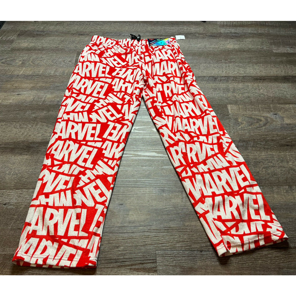 Mens Marvel Pajama Pants Red and White Fleece Size Medium NWT K9 - Picture 2 of 7